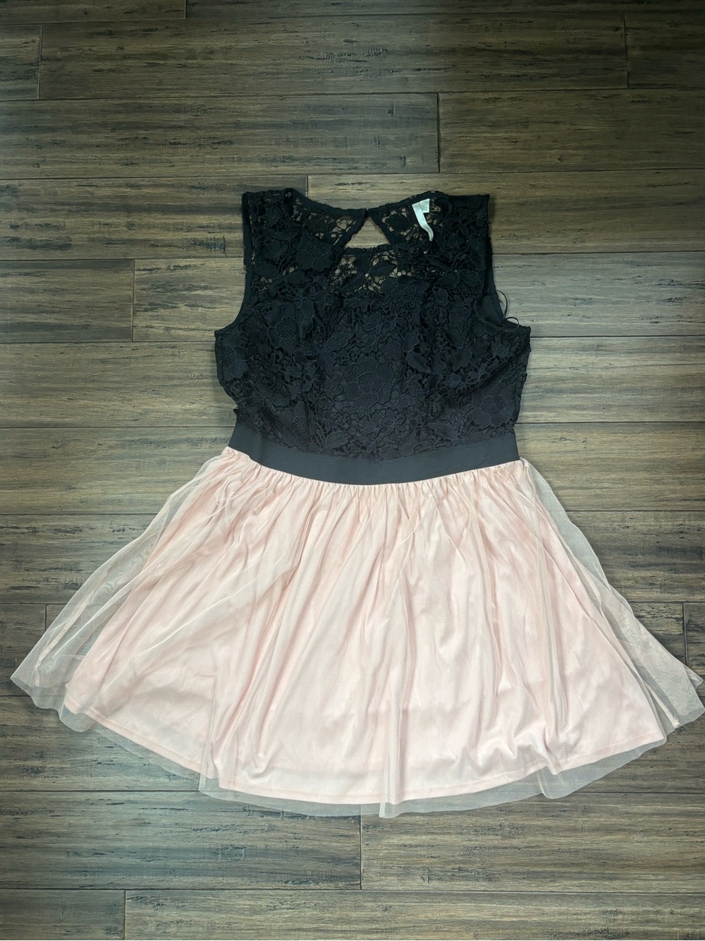 Juniors Lace Bodice Dress with Pink Tulle Skirt